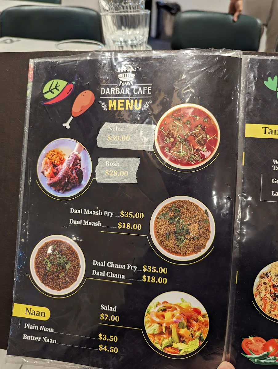 Menu, Darbar Cafe Mirrabooka
