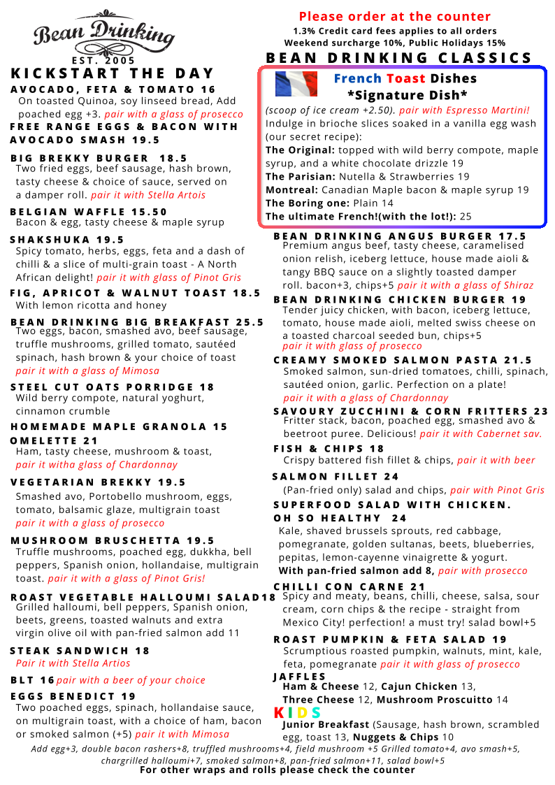 Menu, Bean Drinking