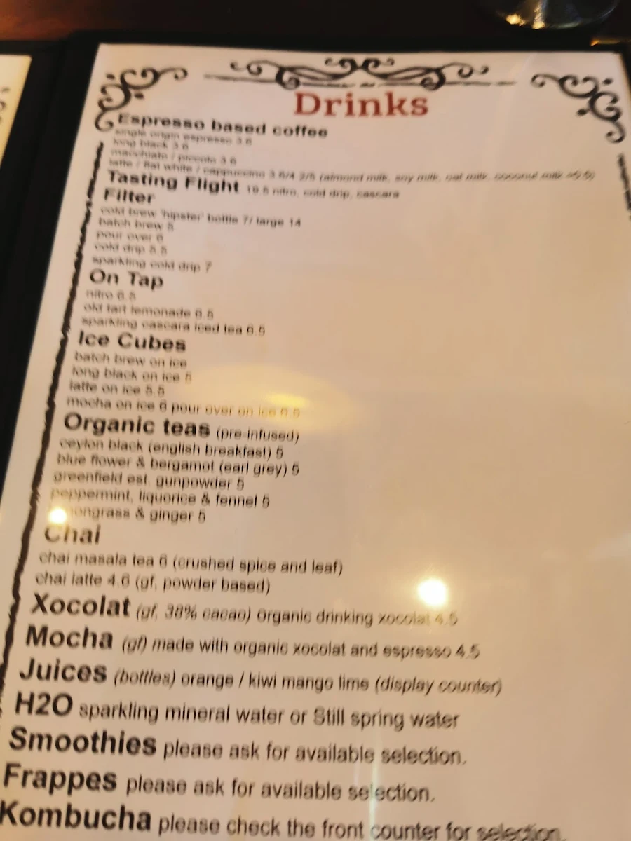 Menu, Bean Drinking