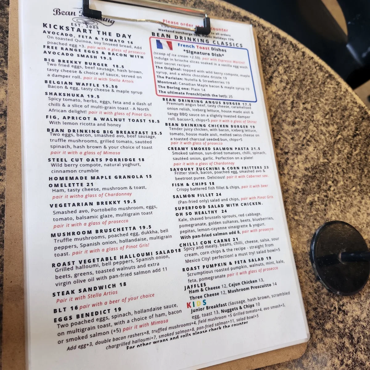 Menu, Bean Drinking
