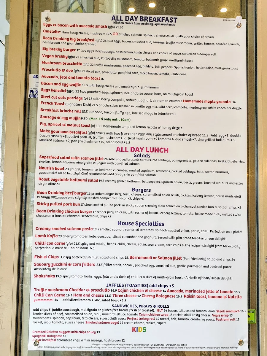 Menu, Bean Drinking