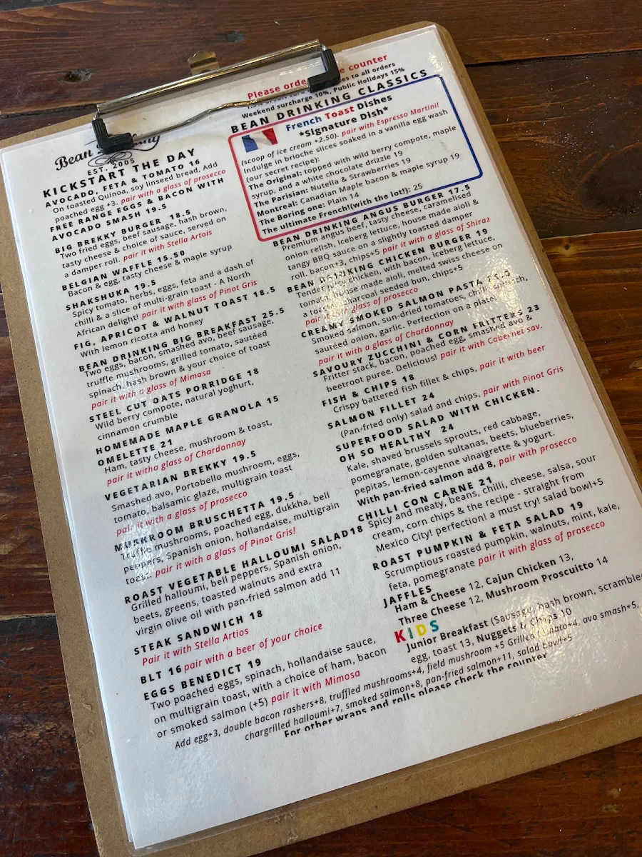 Menu, Bean Drinking