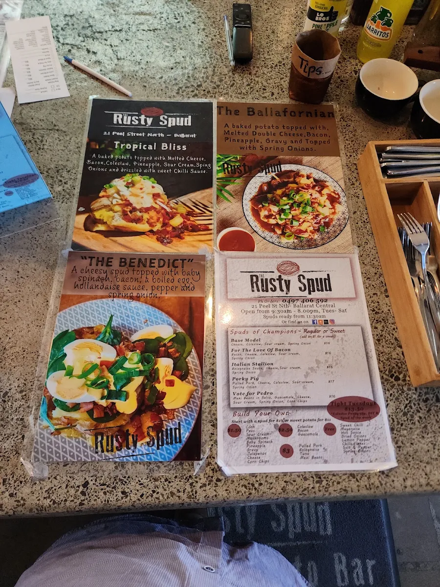 Menu, The Rusty Spud - Baked Potato Bar and Quick Service Restaurant