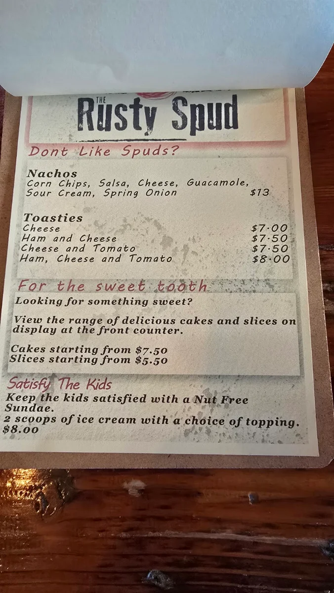 Menu, The Rusty Spud - Baked Potato Bar and Quick Service Restaurant