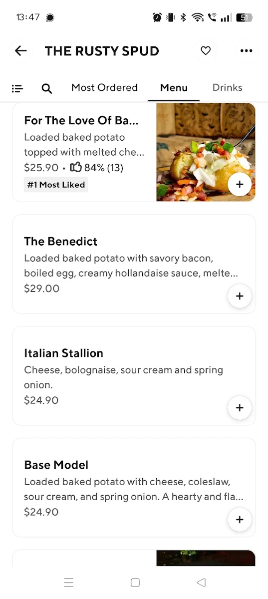 Menu, The Rusty Spud - Baked Potato Bar and Quick Service Restaurant