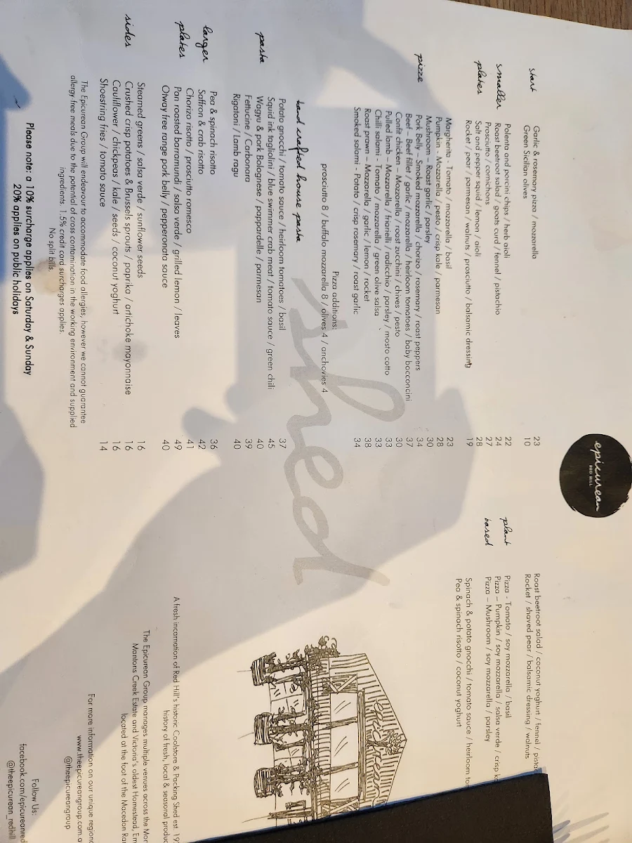 Menu, The Epicurean Red Hill