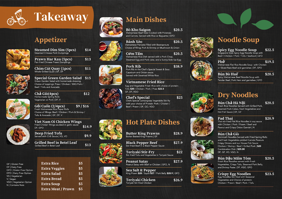 Menu, VietNam Oi (Vietnamese Restaurant Surfers Paradise)