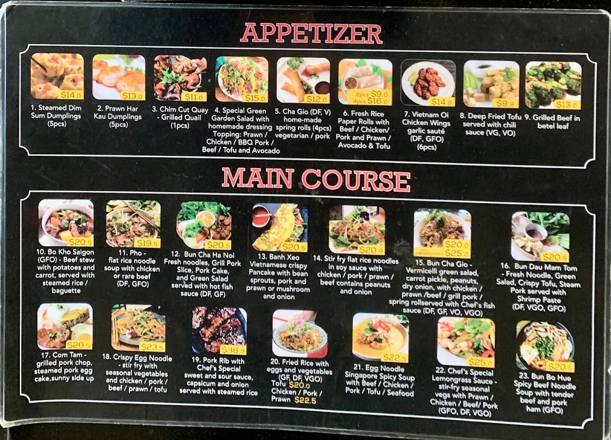 Menu, VietNam Oi (Vietnamese Restaurant Surfers Paradise)
