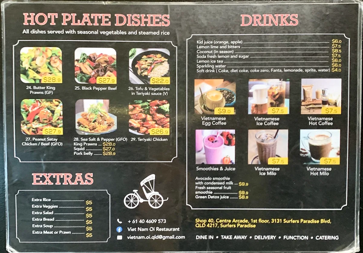 Menu, VietNam Oi (Vietnamese Restaurant Surfers Paradise)