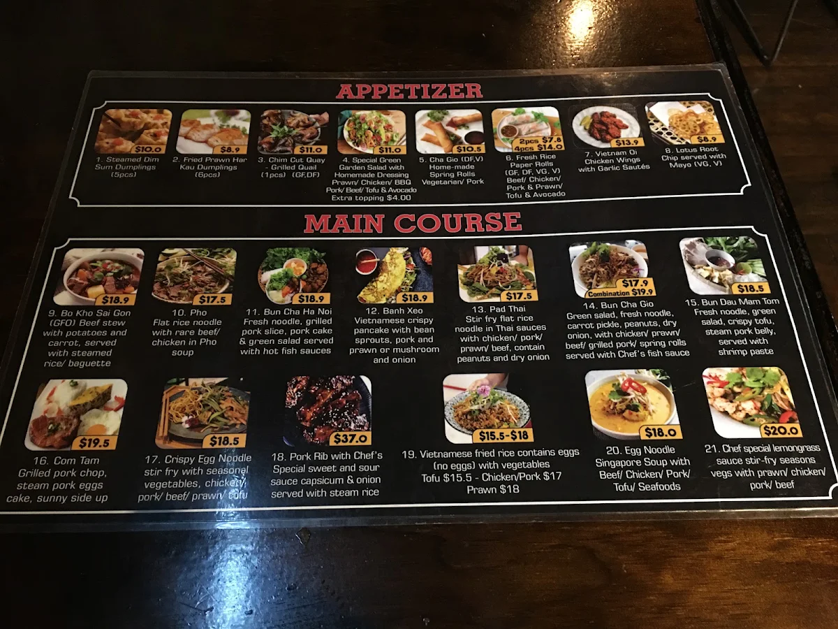 Menu, VietNam Oi (Vietnamese Restaurant Surfers Paradise)
