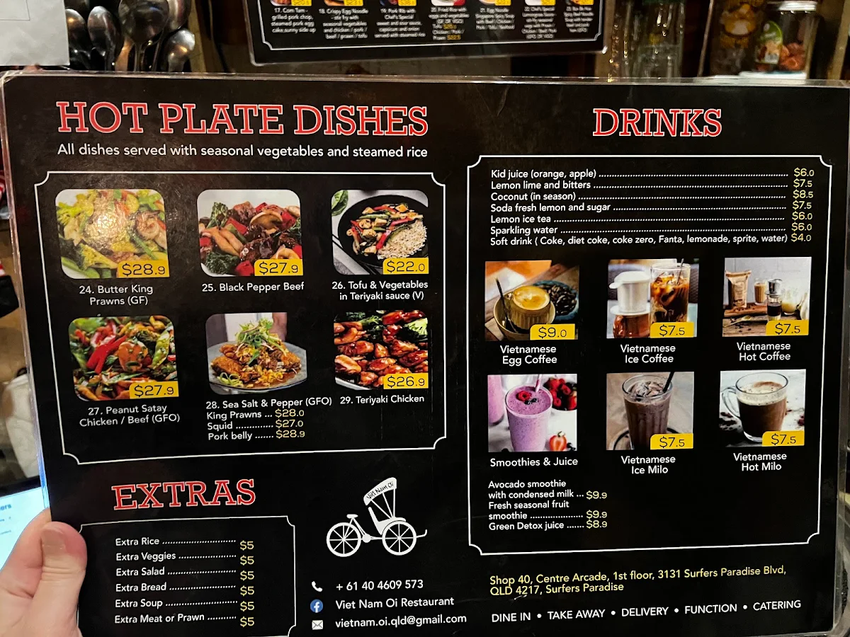 Menu, VietNam Oi (Vietnamese Restaurant Surfers Paradise)