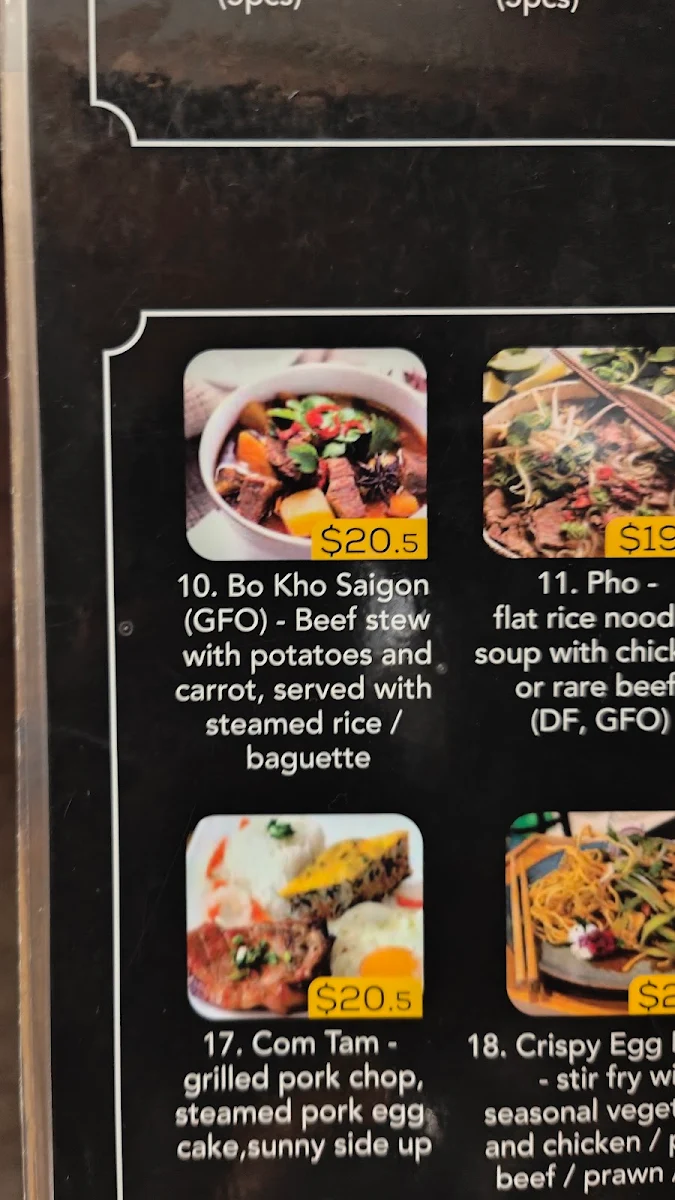 Menu, VietNam Oi (Vietnamese Restaurant Surfers Paradise)