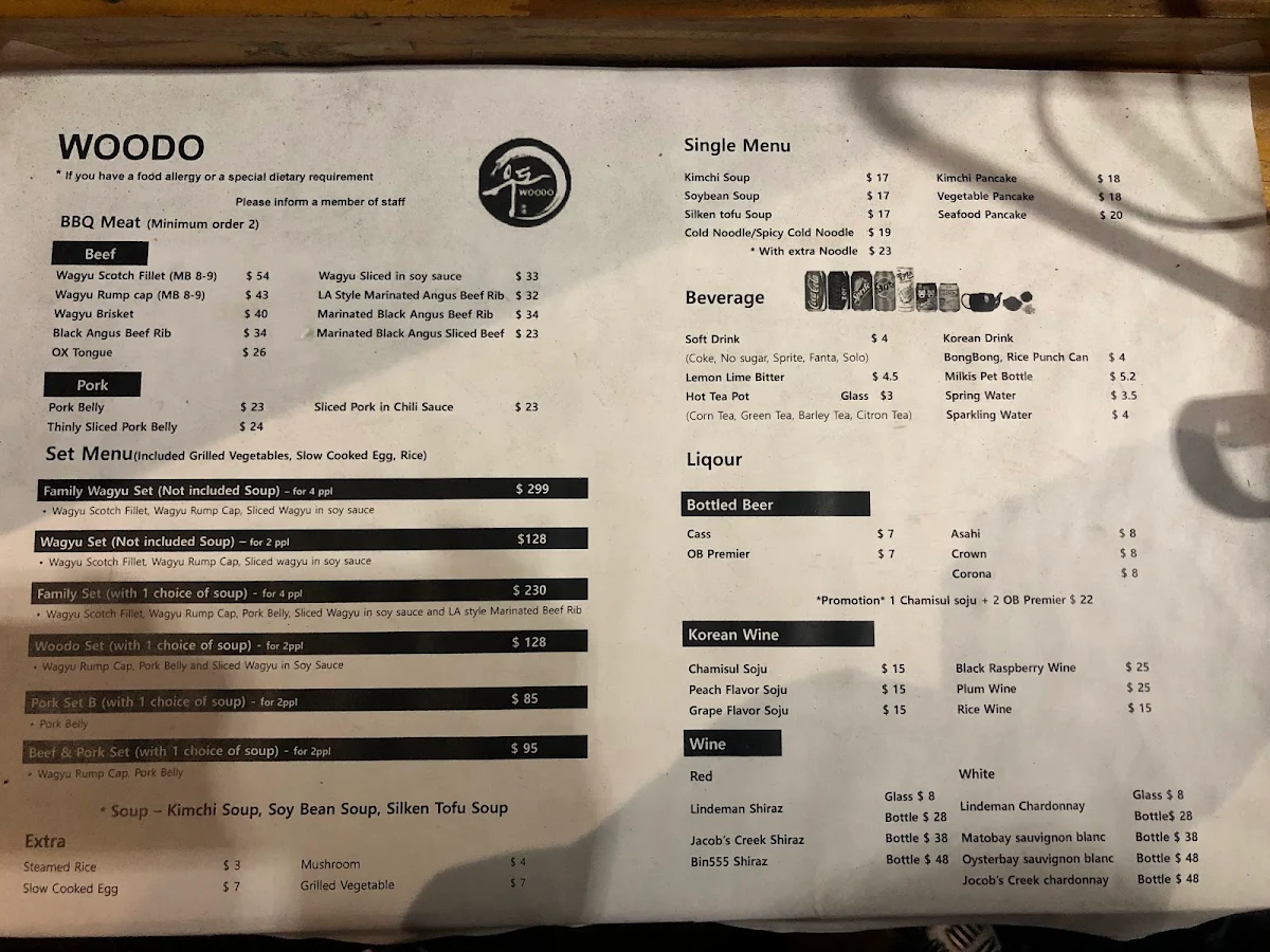 Menu, Woodo