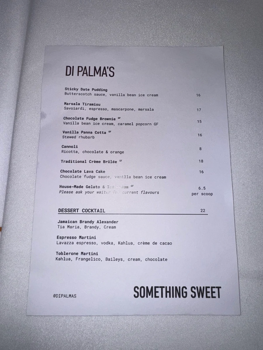 Menu, Di Palma's