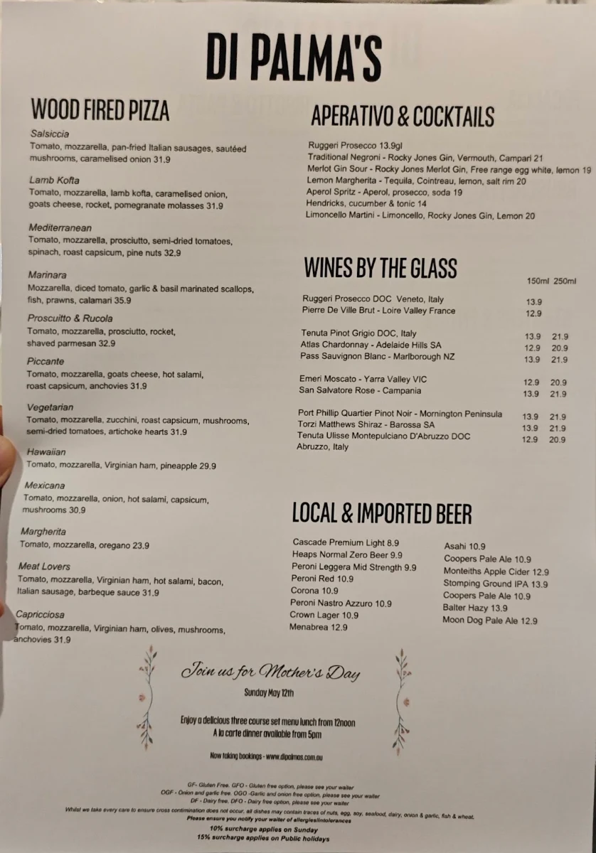 Menu, Di Palma's