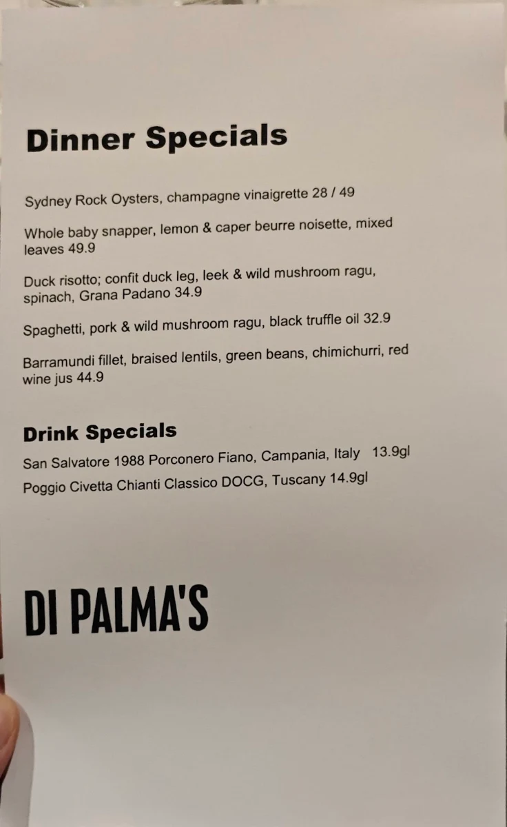 Menu, Di Palma's