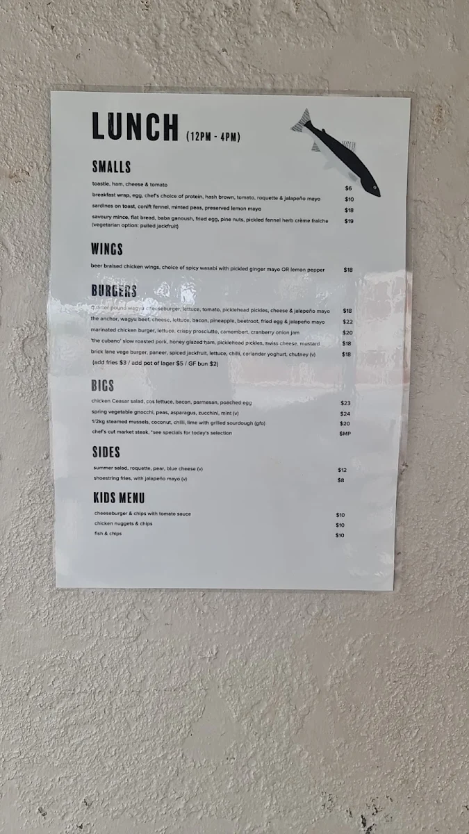Menu, Hope and Anchor