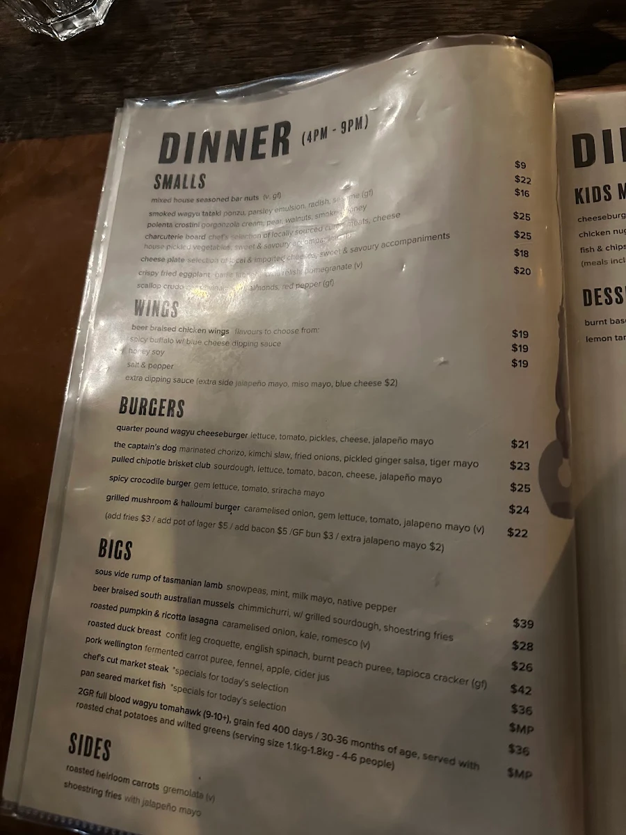 Menu, Hope and Anchor