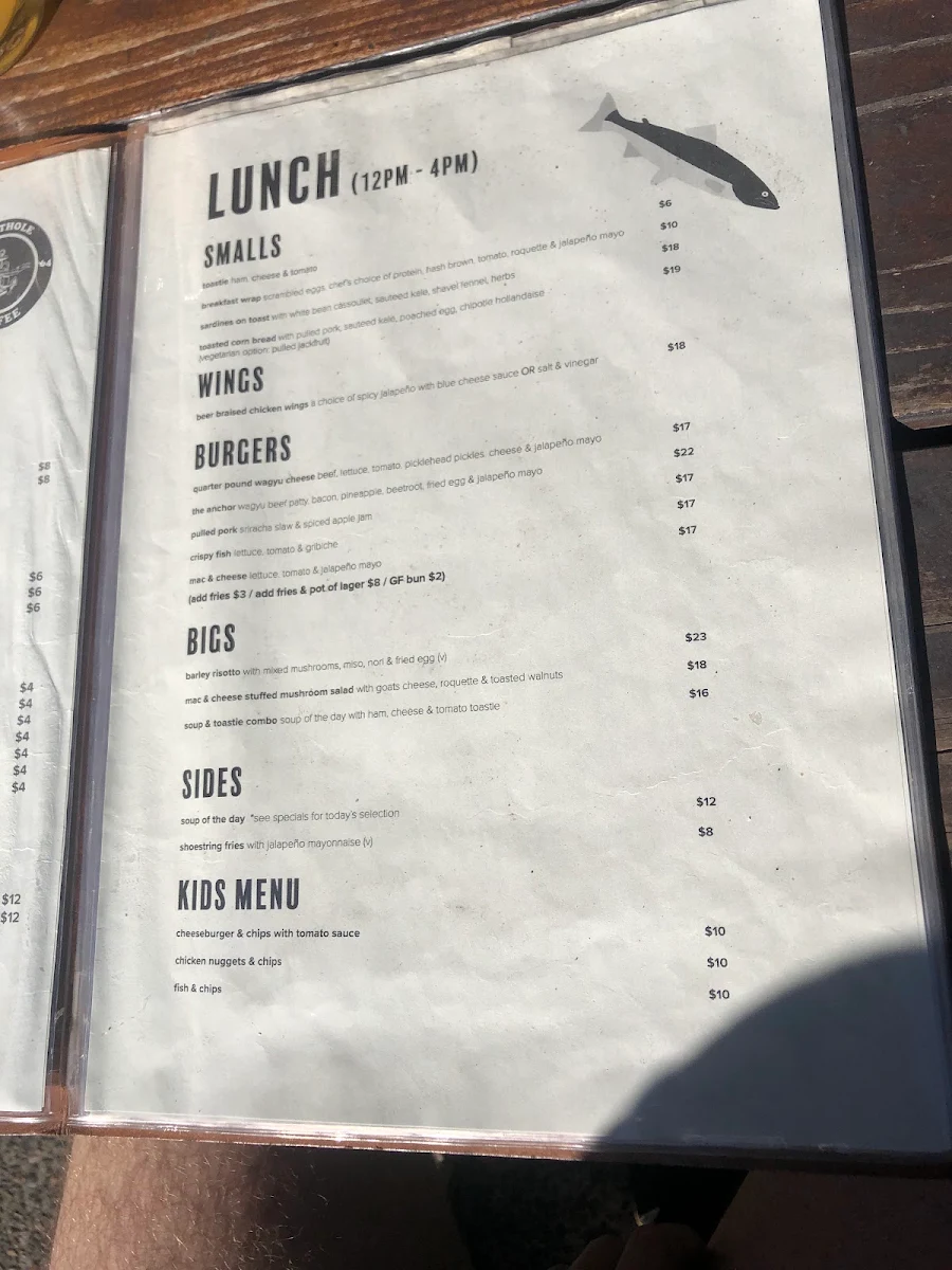 Menu, Hope and Anchor