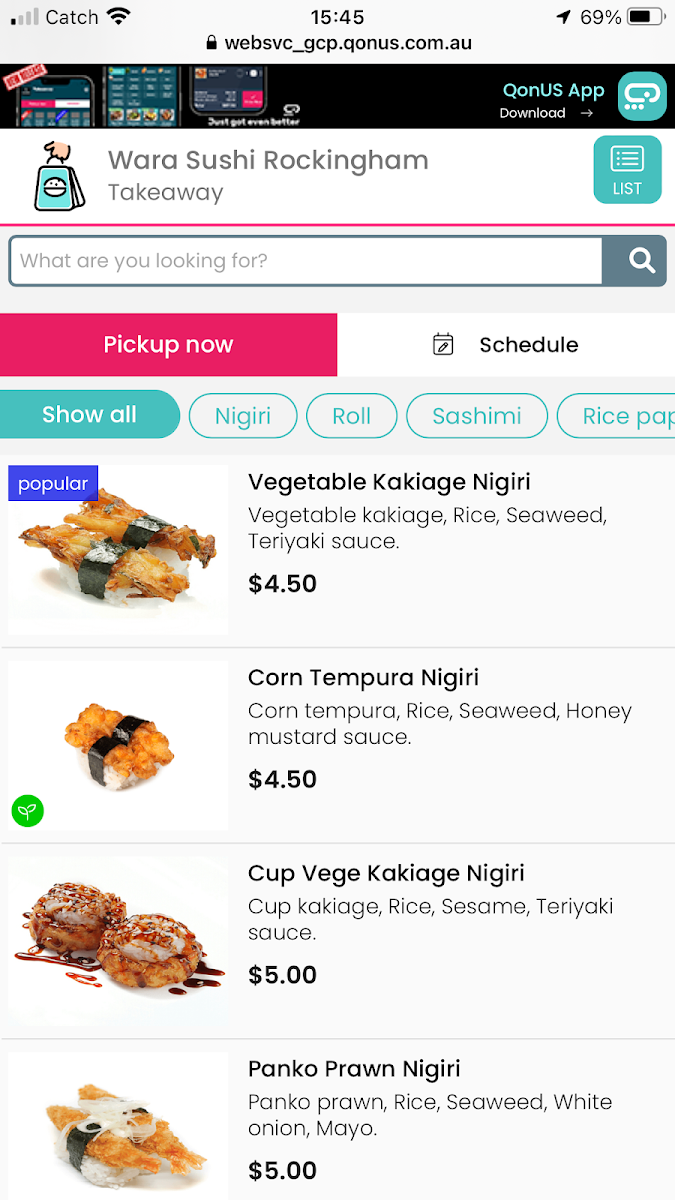Menu, Wara Sushi Rockingham