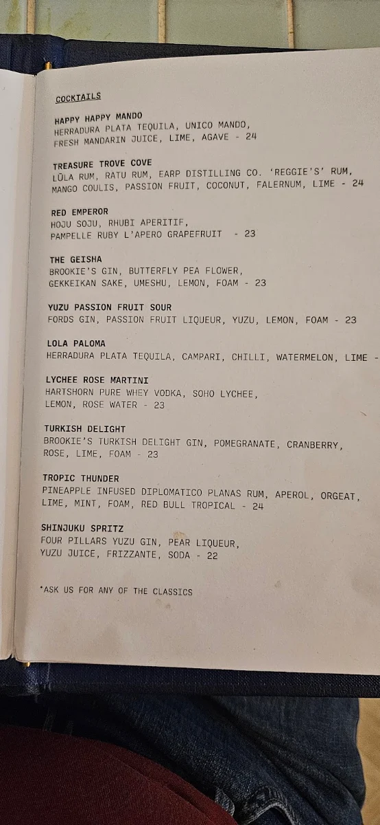 Menu, Light Years - Newcastle