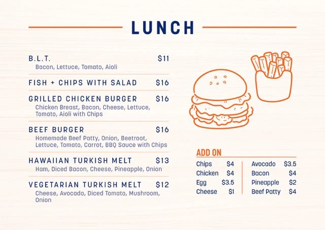 Menu, Luna Station Cafe