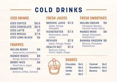 Menu, Luna Station Cafe