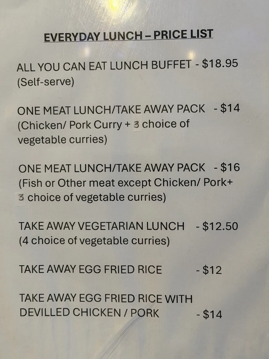 Menu, South Ceylon