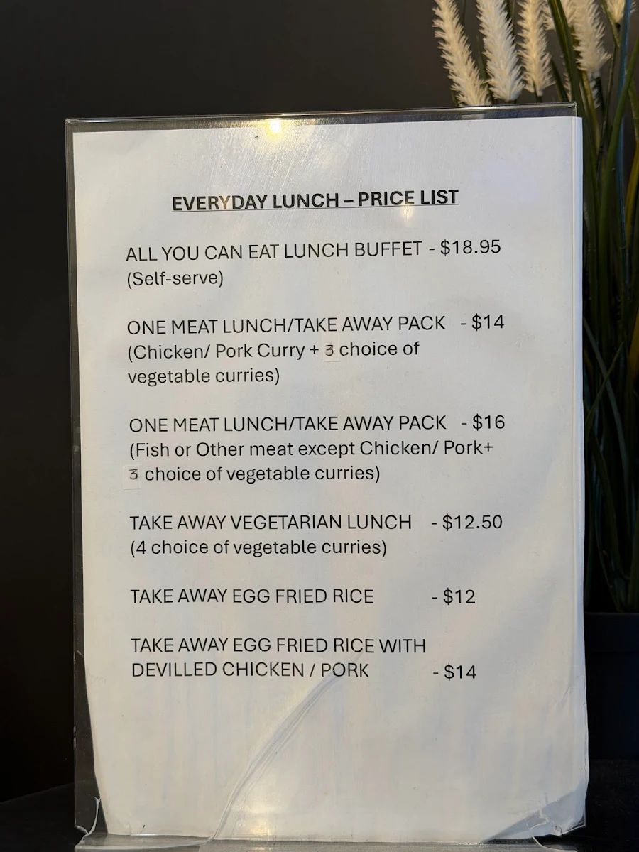 Menu, South Ceylon