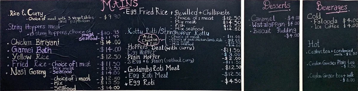 Menu, South Ceylon
