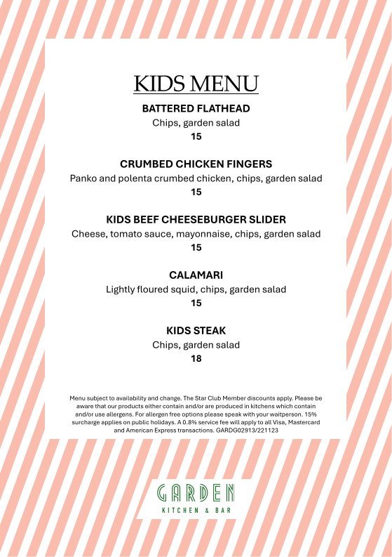 Menu, Garden Kitchen & Bar
