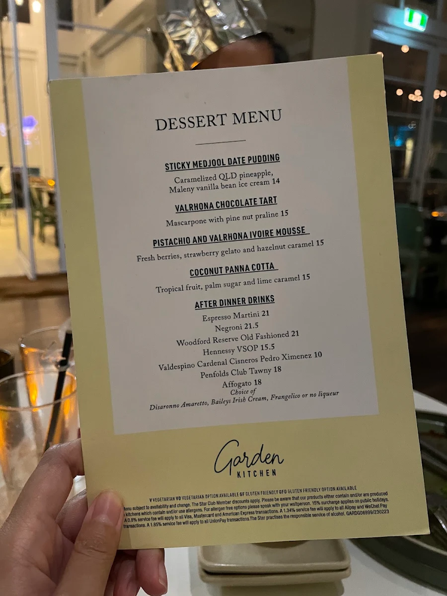 Menu, Garden Kitchen & Bar