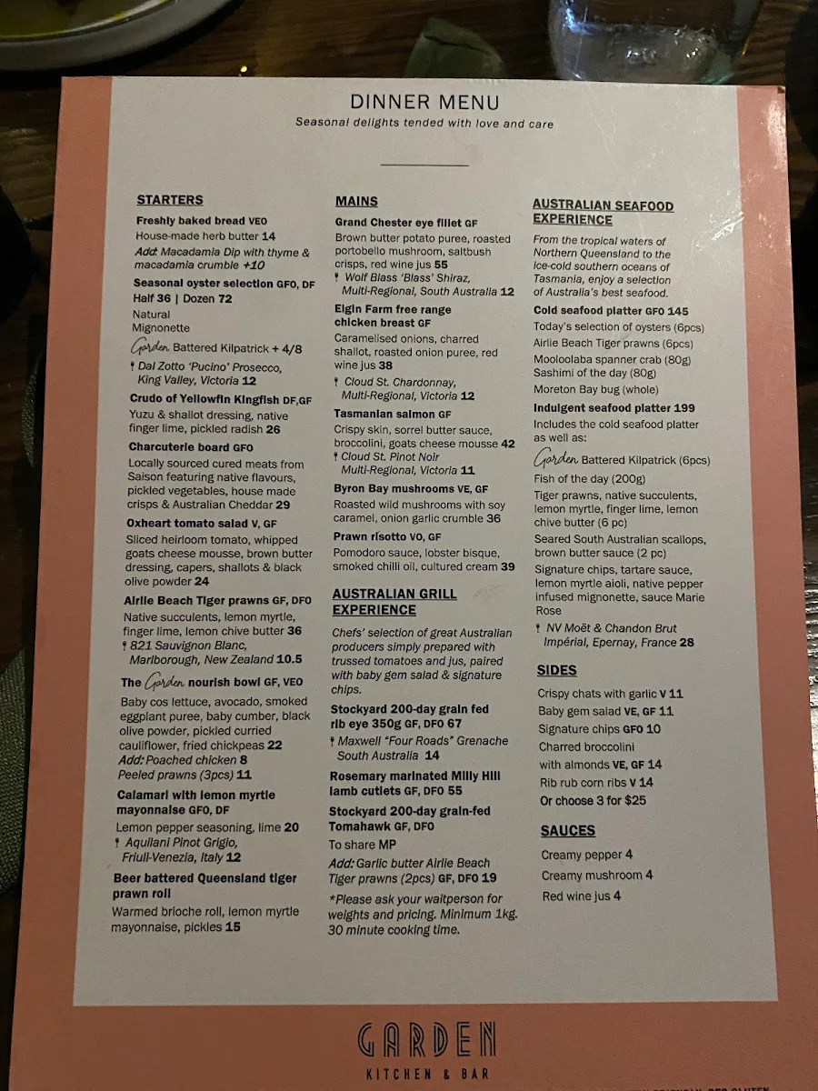 Menu, Garden Kitchen & Bar