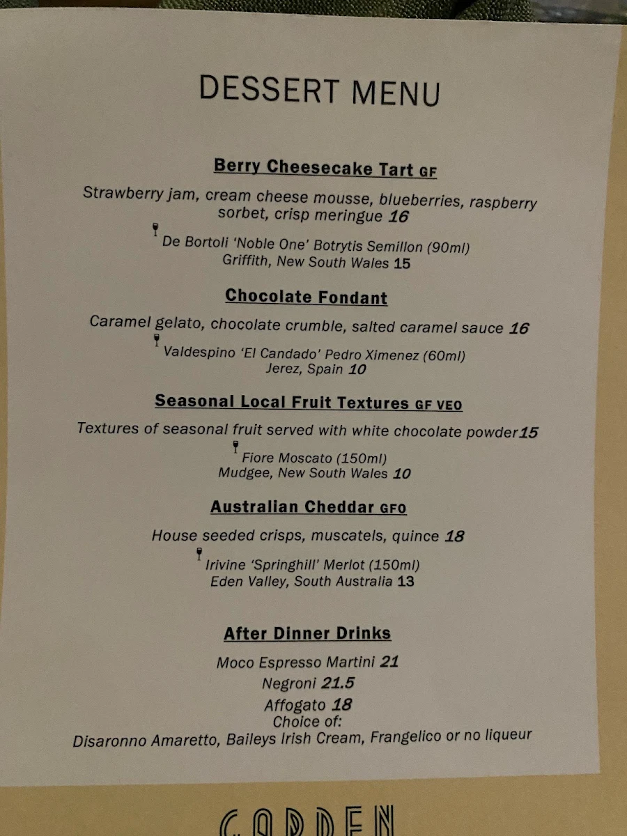 Menu, Garden Kitchen & Bar