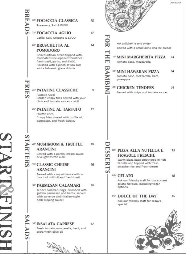 Menu, The Grains Artisan Pasta Kitchen & Pizzeria