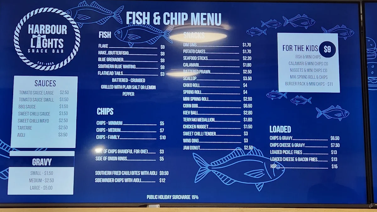 Menu, Harbour Lights Snack Bar