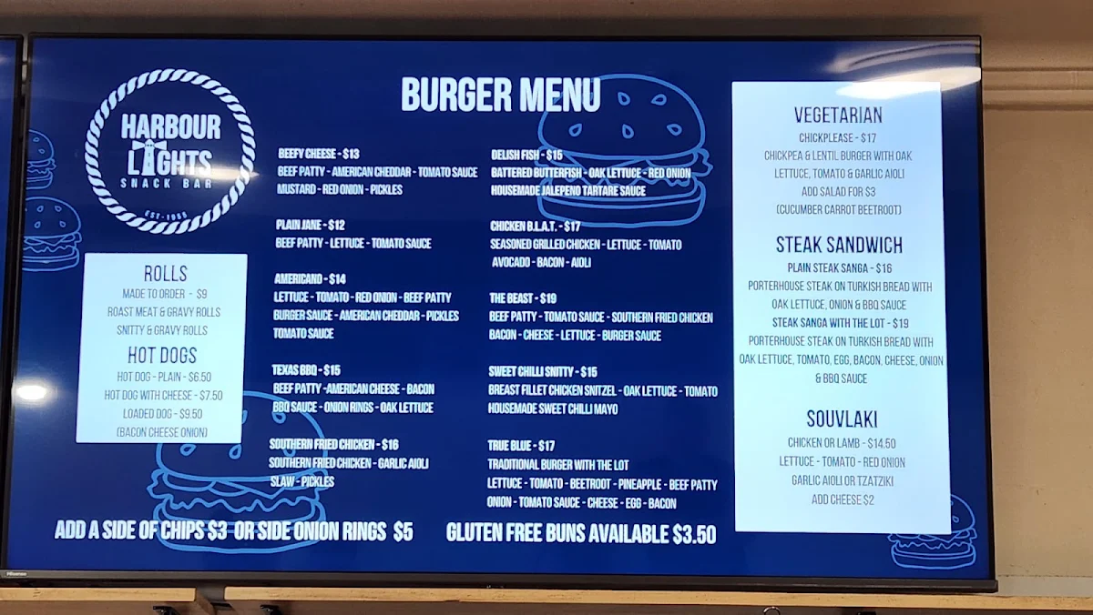 Menu, Harbour Lights Snack Bar