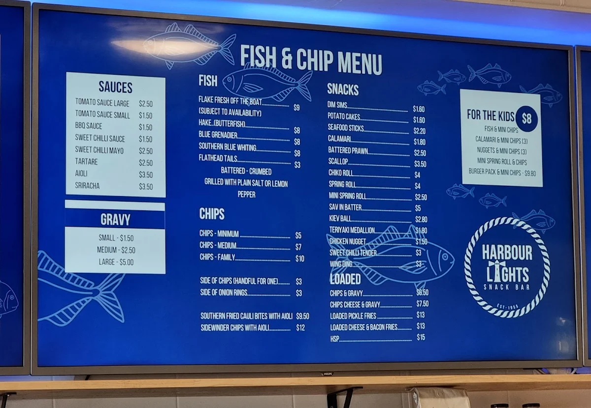 Menu, Harbour Lights Snack Bar
