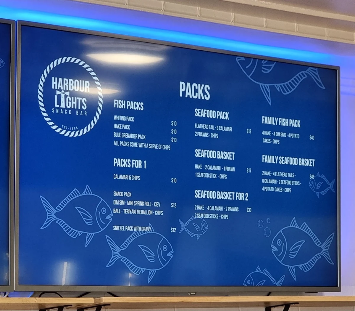 Menu, Harbour Lights Snack Bar