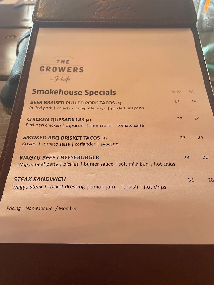 Menu, The Growers By Ponte (Previously The Growers Shoalhaven)