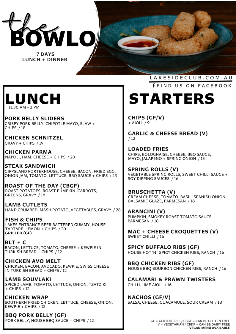 Menu, Lakeside Club