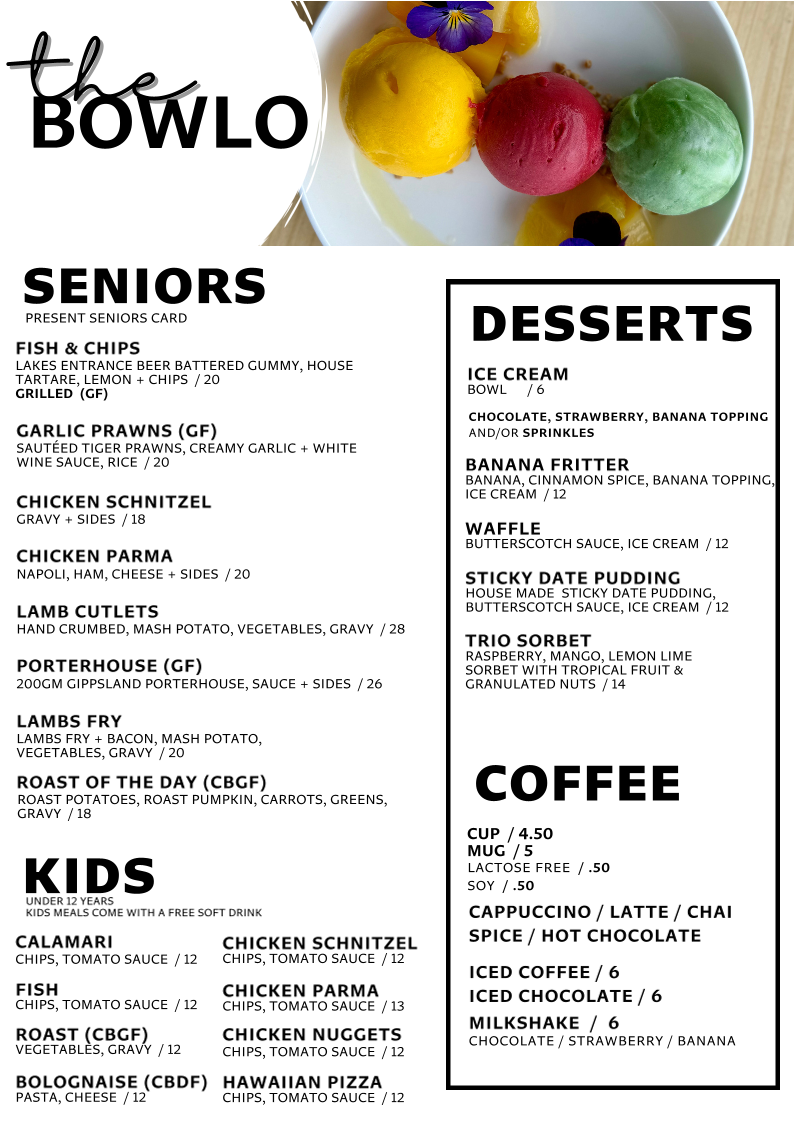 Menu, Lakeside Club