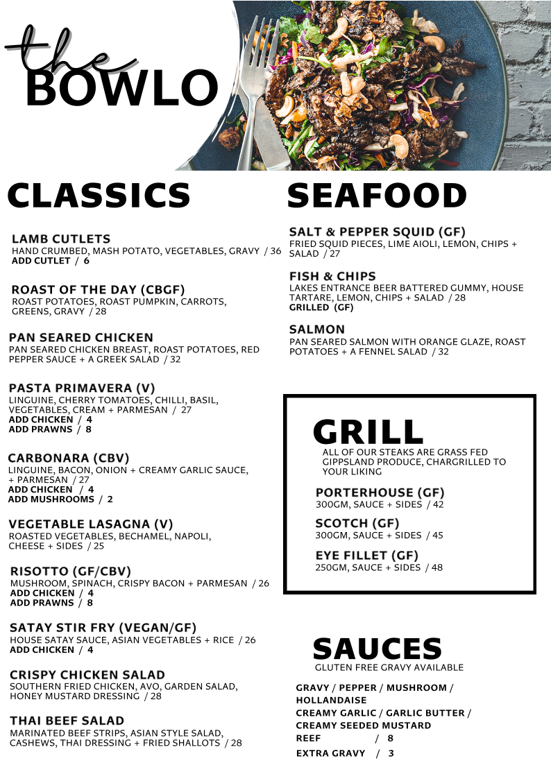 Menu, Lakeside Club