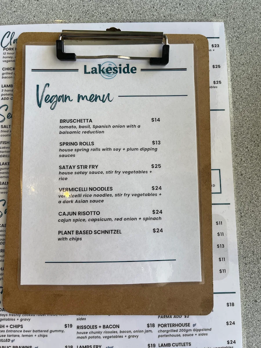 Menu, Lakeside Club