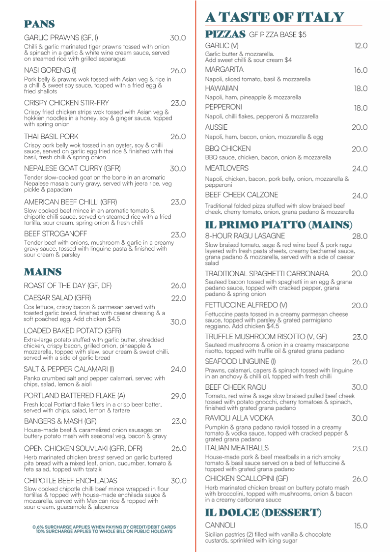 Menu, Rafferty's Tavern