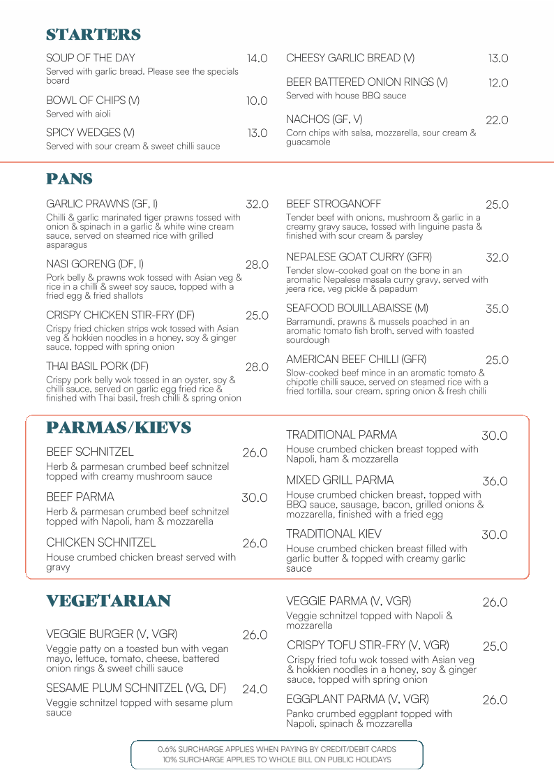 Menu, Rafferty's Tavern