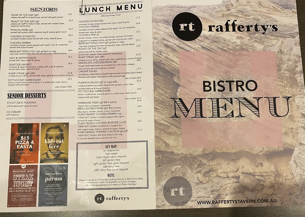 Menu, Rafferty's Tavern
