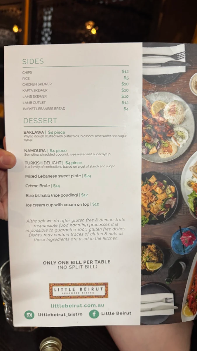 Menu, Little Beirut