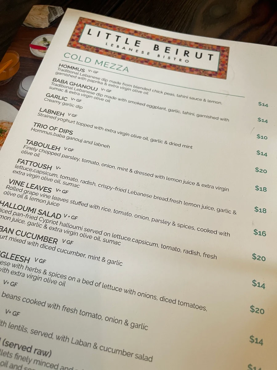 Menu, Little Beirut