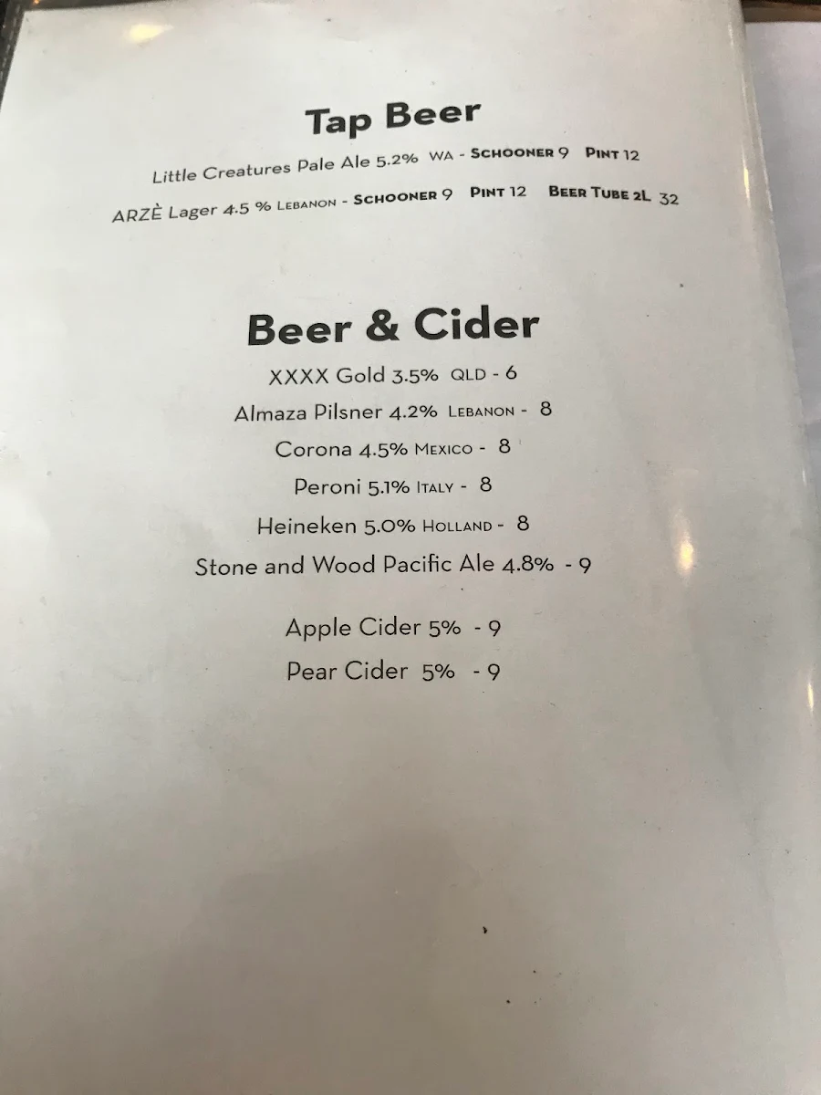 Menu, Little Beirut